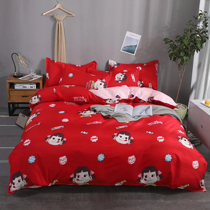 

Big Red Cartoon Little Girl Pattern Bedding Sets 4Pcs Bed Linings Duvet Cover Bed Sheet Pillowcases Cover Set Super King 5 Size