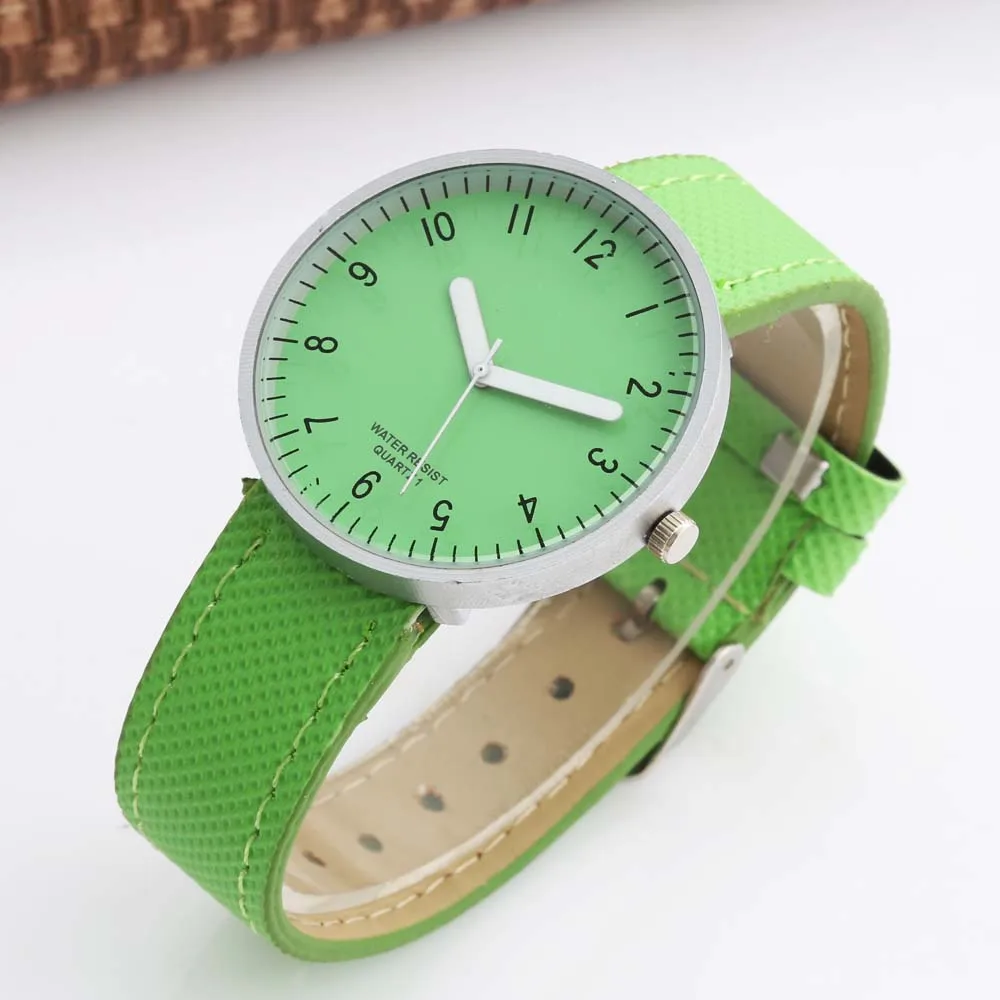 

WOMAGE Watch Fashion Women Watches Green Watches Leather Band Qaurtz Wristwatches Boys Girls Student Watches Best Gift