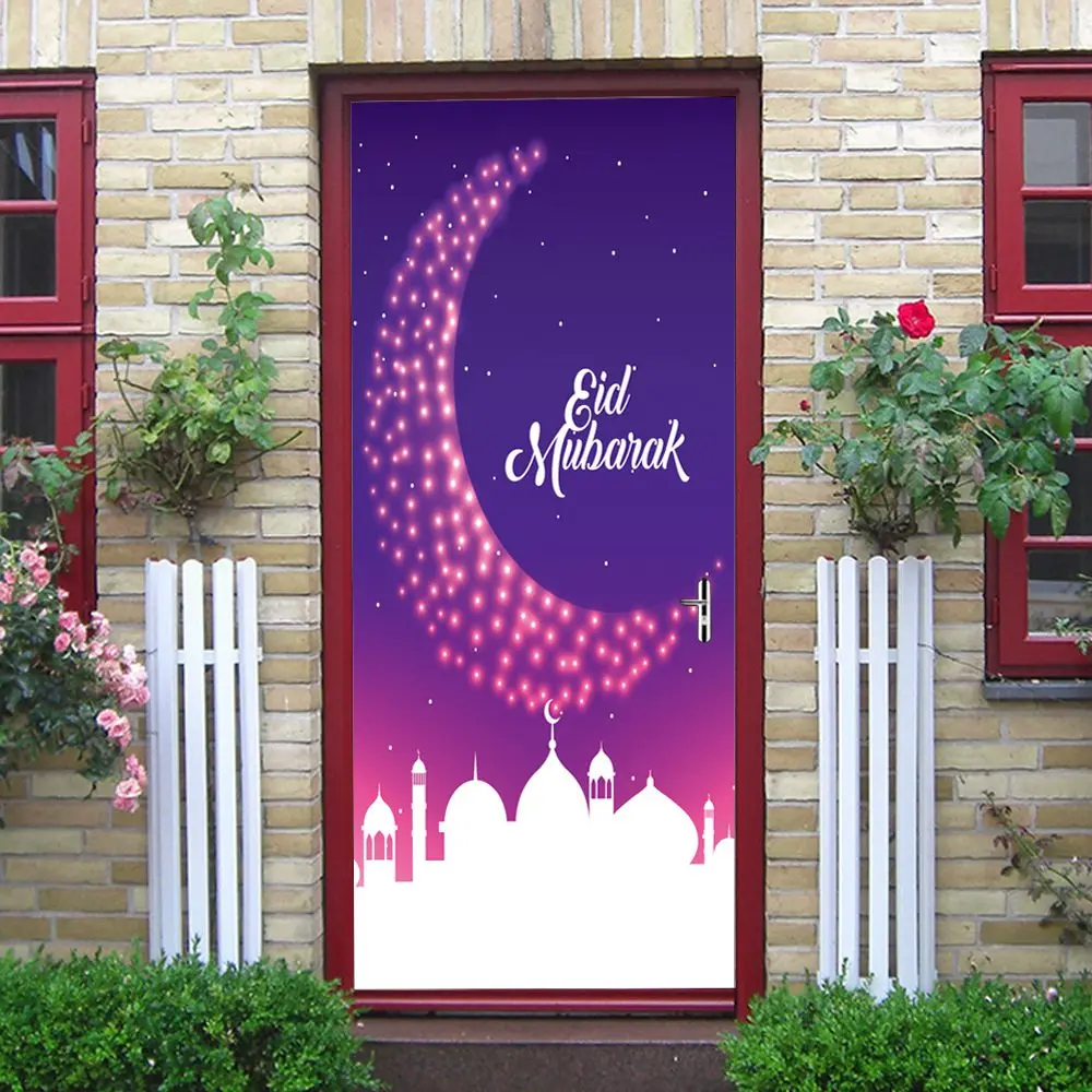 3d наклейки на дверь мусульманский ИД Мубарак украшение для дома обои для двери ПВХ самоклеющиеся съемные двери Фреска 77*200 см - Цвет: door stickers MT220