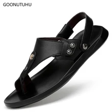 Г. Летние мужские сандалии повседневная обувь черного цвета кожаная дышащая обувь мужские модные пляжные сандалии на платформе для мужчин, большие размеры 38-46