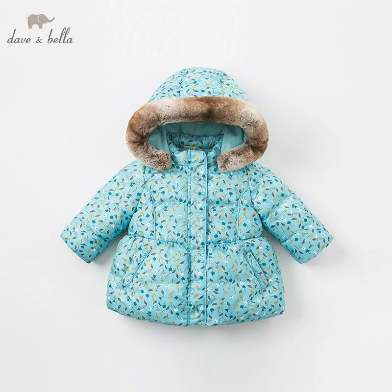 DBA8030 dave bella baby girls jacket children long sleeve outerwear fashion blue printed coat