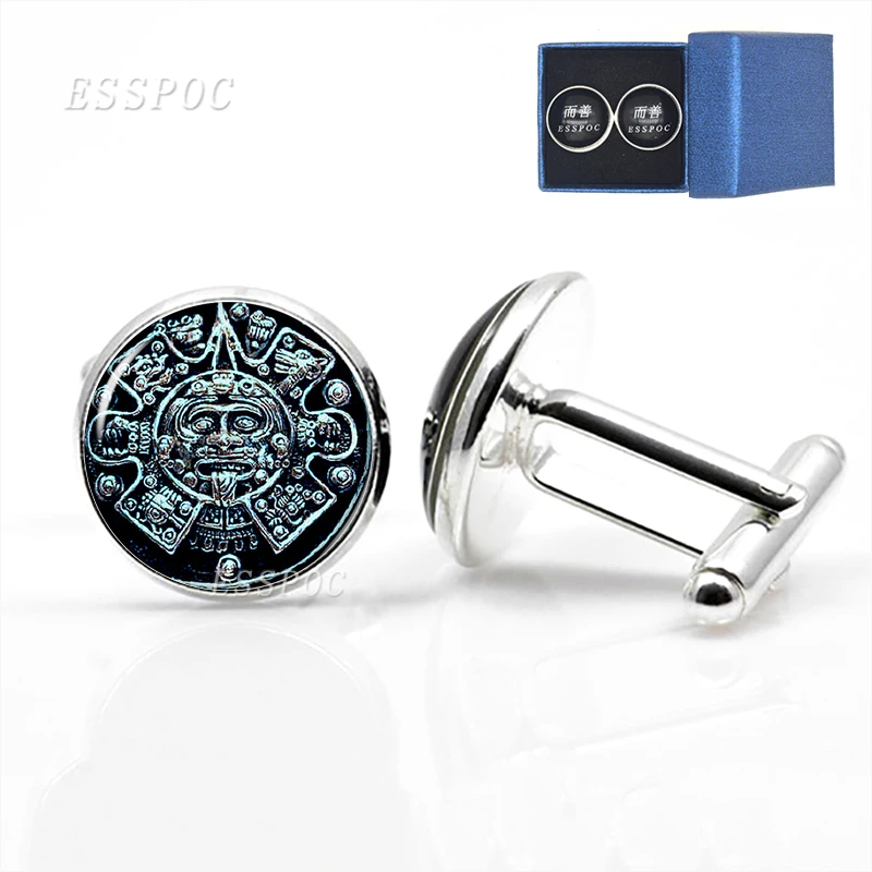 

Aztec Jewelry Aztec Calendar Mexican Glass Dome Cufflinks Vintage Men Shirt Cufflinks Fashion Accessories Wedding Groomsmen Gift