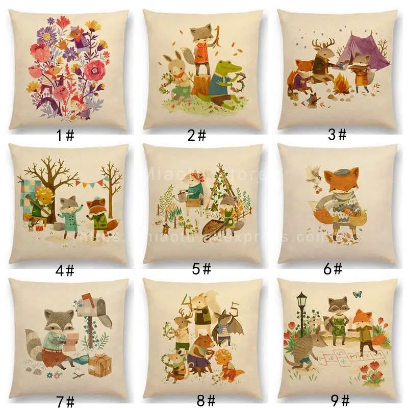 

New Forest Animals Happy Daily Life Squirrel Fox Deer Good Friends Party Fairy Cartoon Tales Cushion Cover Sofa Pillow Case