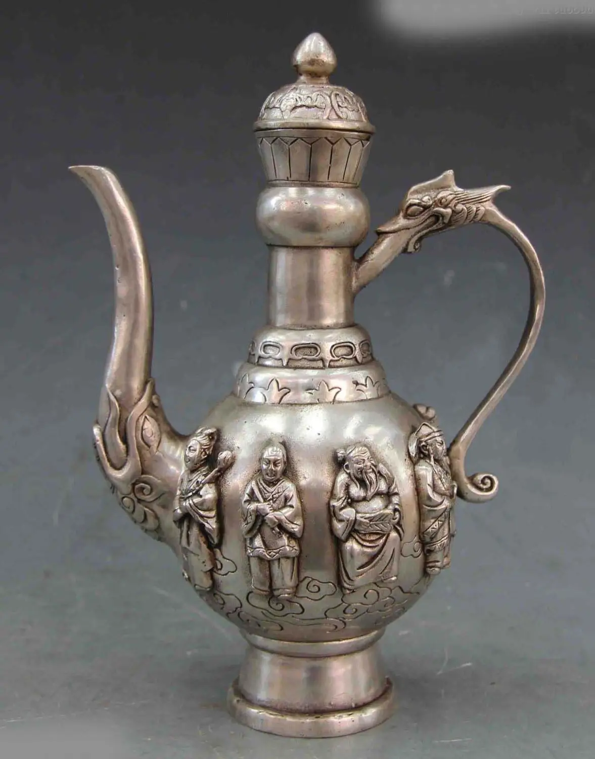 

8 Folk White Copper Bronze Silver Eight Immortals Flagon Kettle Teapot wine pot SD 506