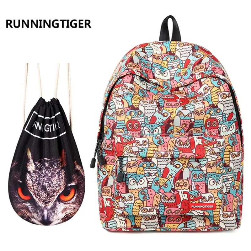 New 2018 Girls School Backpack Set Cute Bookbag for Teens Water-Resistant Owl Printed Primary Junior High University School Bag
