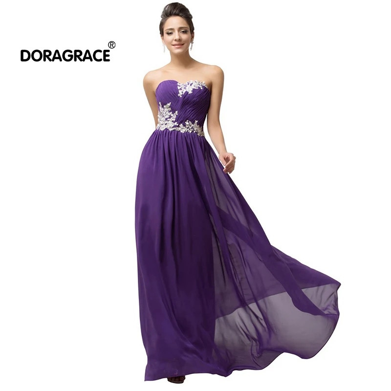 

Doragrace robe de soiree A-Line Floor-Length Sweetheart Lace-Up Applique Chiffon Long Evening Dresses