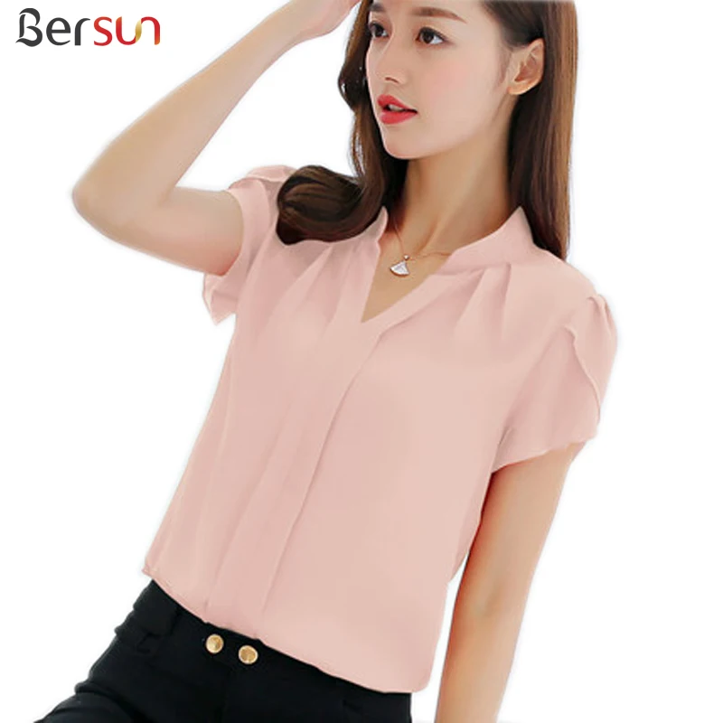 Bersun Women'S Summer Tops Red White Pink Chiffon Blouse