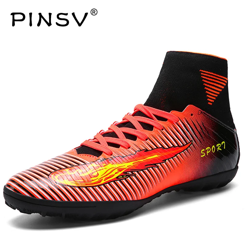 PINSV Alta Tornozelo Botas de Futebol Turf Indoor Soccer Shoes Homens