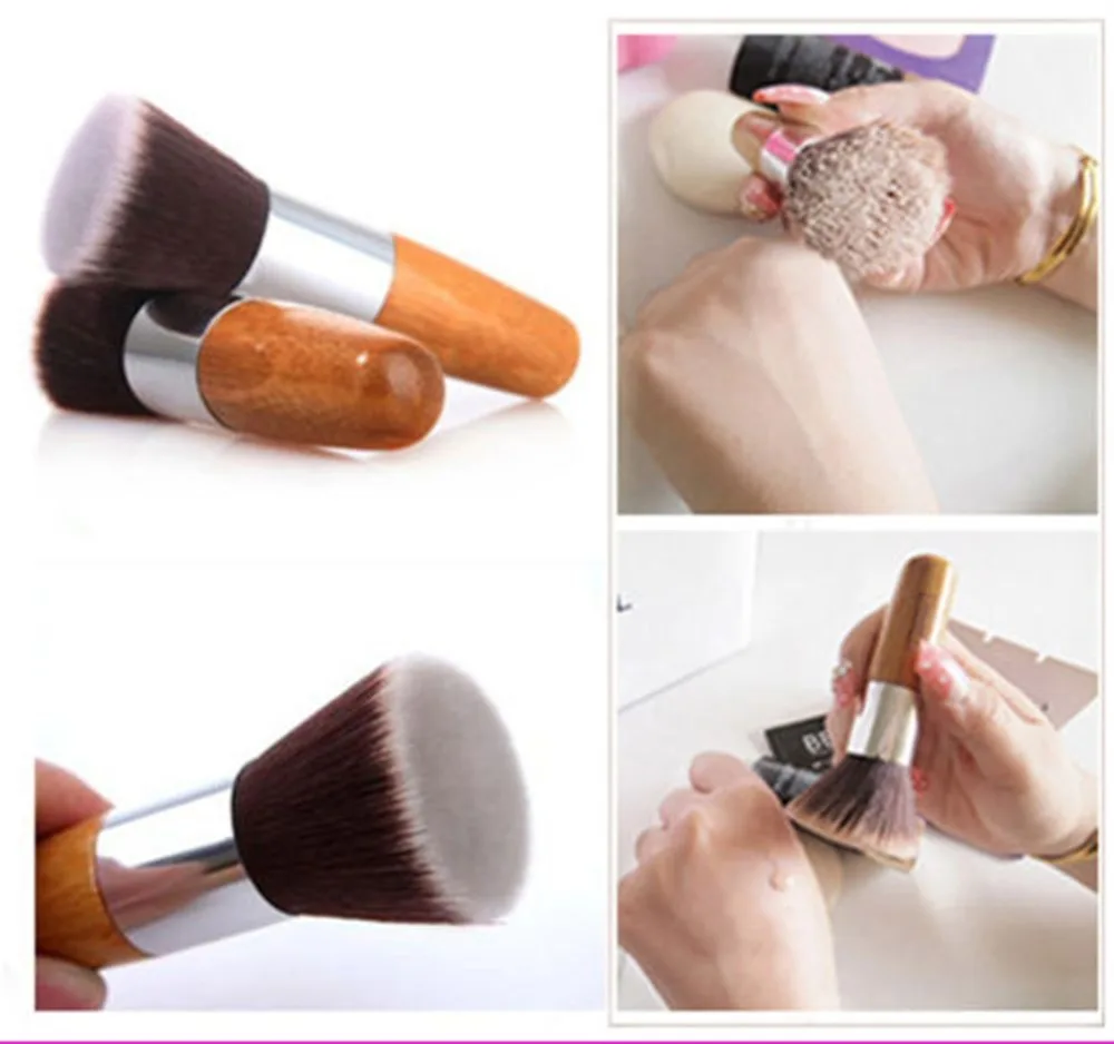 Make Up 2Pcs Makeup Brush Flat Top Brush Foundation Powder beauty Brush Cosmetic Make up brushesTool Wooden Kabuki Make-up Brush