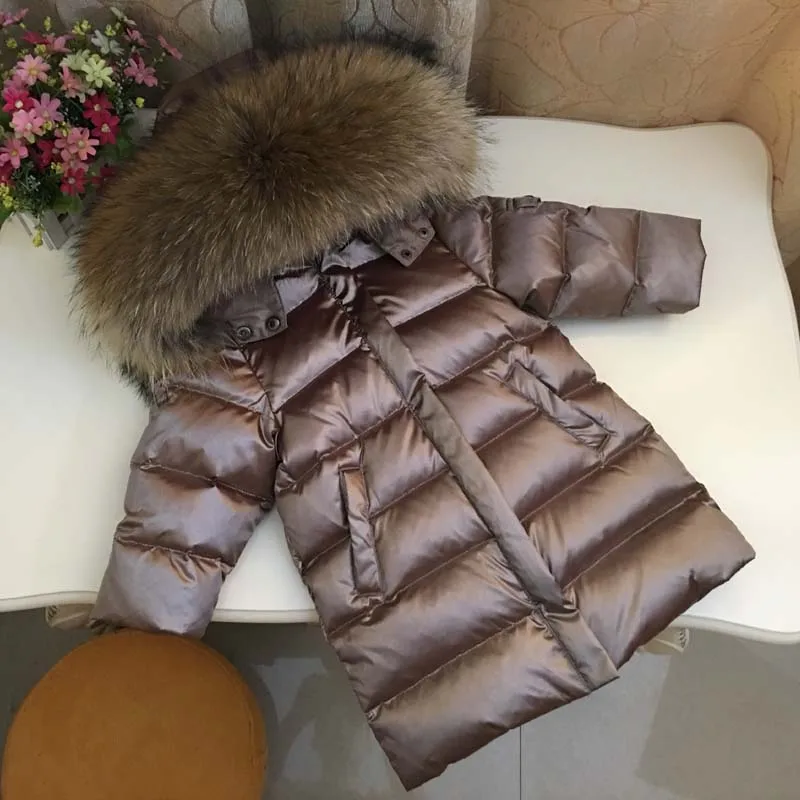 

2019 Winter Children Long Jacket Boys 90% White Duck Down Snow Wear Girl Thick Super Large Nature Fur Collar Down Coats Parka