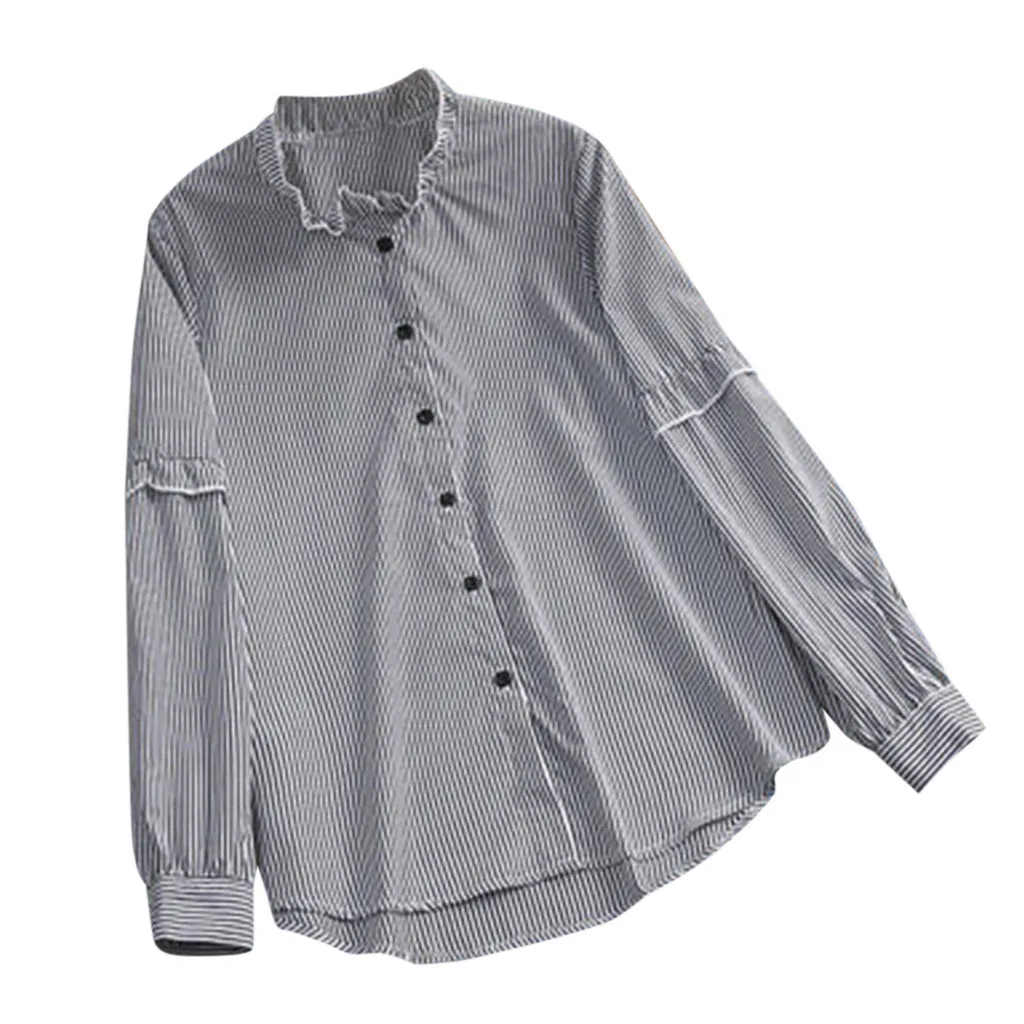 

Linen Women Blouses 2019 Fashion Long Sleeve Striped Mandarin Collar Office Shirt Blouse Shirt Casual Tops Blusas Femininas 706