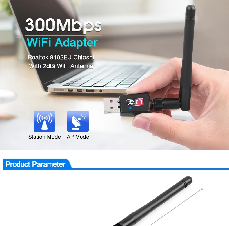 USB WiFi адаптер 300 Мбит/с 2 дБ антенна WiFi USB Ethernet Wi-Fi ключ сетевая карта Мини WiFi приемник ПК Wi Fi адаптер