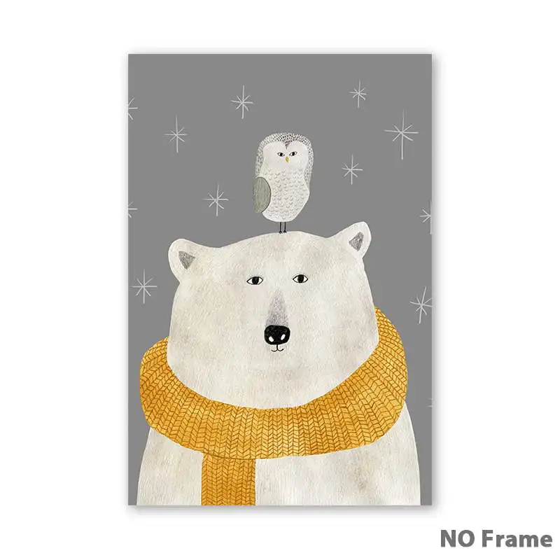 Мультфильм животных Белый медведь Холст плакат и печать Настенная картина искусство детская комната украшение дома - Цвет: 3