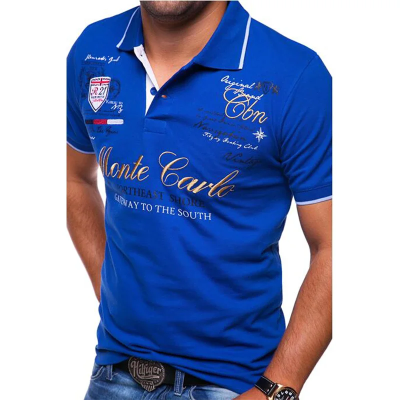 ZOGAA Мужская рубашка поло с коротким рукавом, модная футболка с надписью, шесть цветов, все размеры, брендовые качественные повседневные Костюмы, футболки - Цвет: Синий