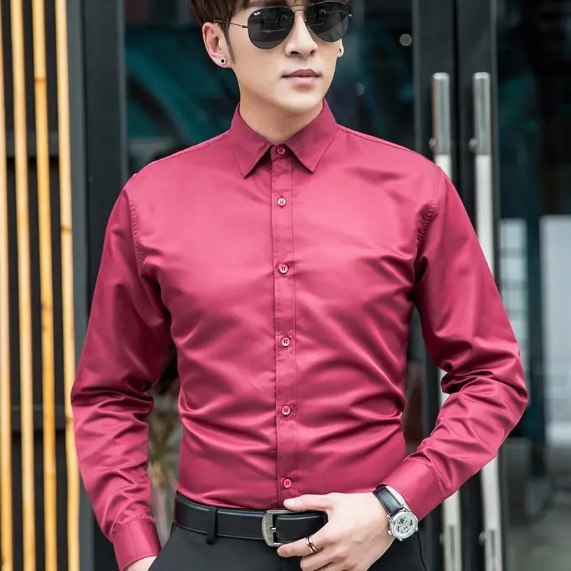 MFERLIER зима slim fit рубашки для мальчиков мужчин с длинным рукавом офисные дешевые