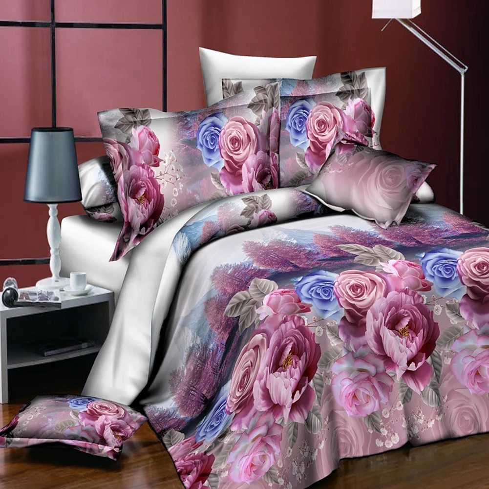 Модные 3D розовые комплекты постельного белья с цветами, роскошное постельное белье, пододеяльник, наволочка, комплект, без одеяла, двуспальная кровать, домашний текстиль