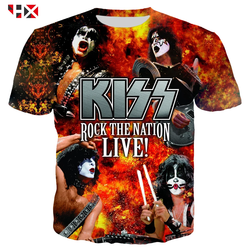 

New Summer Top Metal Rock KISS Band T Shirt Men/women 3D Print T Shirts Short Sleeve Hip Hop Streetwear Tops S362