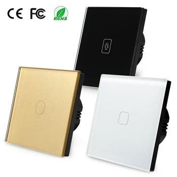 

latest EU 3 pattern 3 color opt 1 gang 1 way 220V touch switch Toughened glass panel wall light switch with backlight indicator