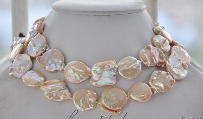 

fast REAL 24mm coin pink freshwater pearl necklace 32inch 925silver (z6680)