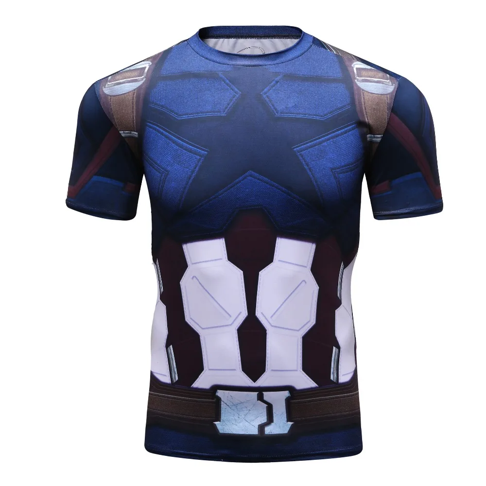 

Role Playing Captain America T-shirt Men's Sports T shirts Gym MMA Short Sleeve Slim Compression Superhero Run Training Tops