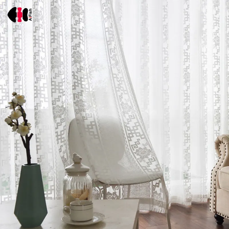 

Classic Chinese Graceful Tulle Curtain for Bedroom Delicate Linen Jacquard Floral Balcony Drapes Cortinas M076C
