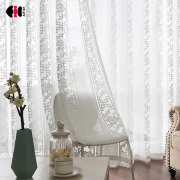 

Classic Chinese Graceful Tulle Curtain for Bedroom Delicate Linen Jacquard Floral Balcony Drapes Cortinas M076C