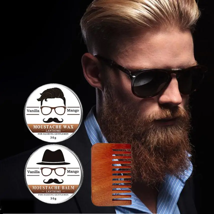 

Beard Care Cream 2Pcs 30g Beard Care Cream + 1 Pcs Handle Beard Comb Black Hair Barber Salon Tool Beard Nourishing Drop Shipping