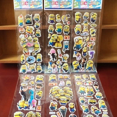 

% 12 Sheets/lot 3D Cartoon Minions wall stickers Kids Toys Bubble stickers Teacher baby Gift Reward PVC Sticker Christmas gift