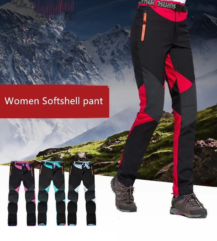 Caminhadas ao ar Inverno para Mulheres Outono à Prova de Vento Facecozy Retalhos Livre Calças Softshell Interior Fleeces Trekking & Acampamento Quentes 2 das mulheres calças softshell outono à prova