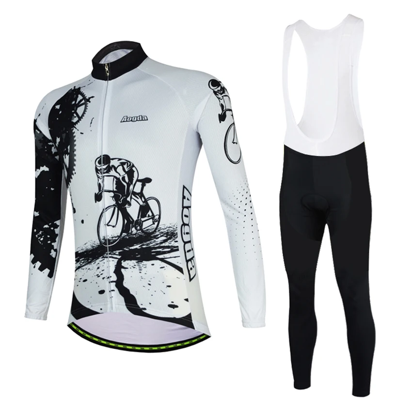 Aogda Camisa Ciclismo Manga longa White Full Zipper Maillot Cycling