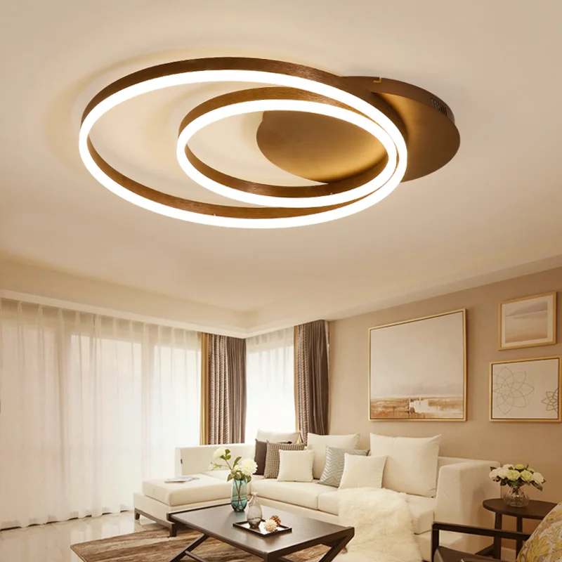 

Brown Circle Rings LED Ceiling Lights For Living Room Bedroom Dining Room Study Acrylic Deco Home Lighting Fixtures Ceiling Lamp