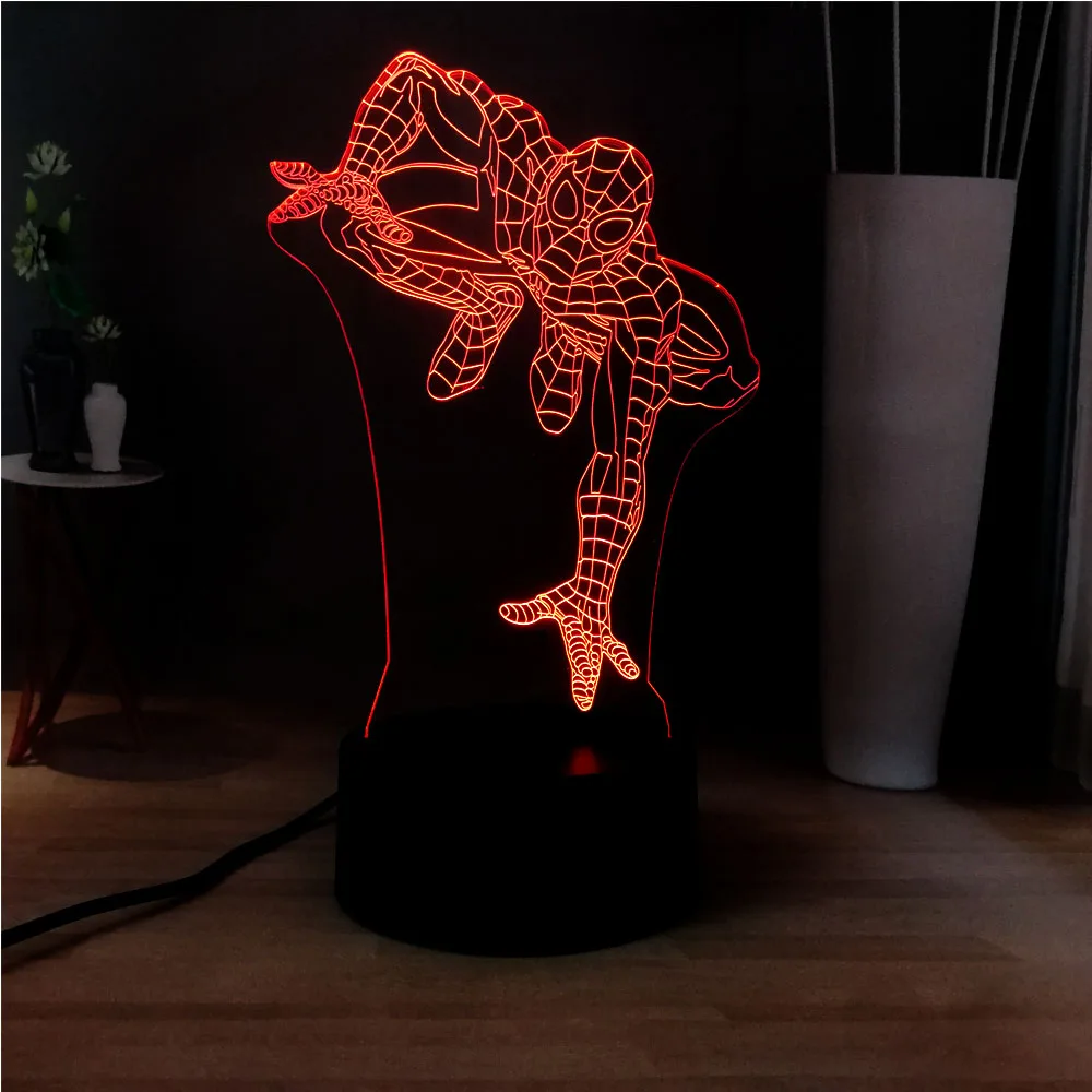 Acrylic RGB 3D Illusion Marvel Spider man Color Change LED Baby Sleep Bedside Touch Night Mood Lamp Children Gift Free Shipping | Освещение