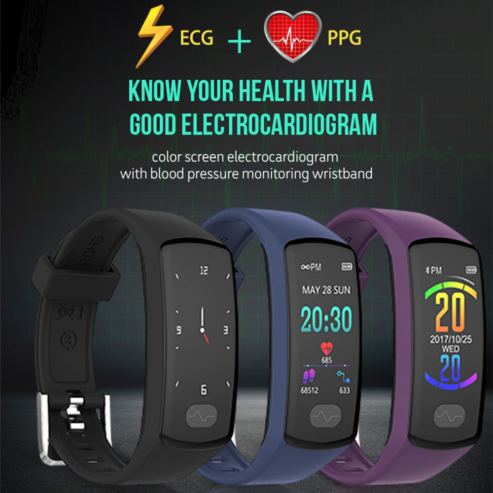 Smart Bracelet Heart Rate Monitor Fitness Tracker Smart Wristband ECG/PPG Blood Pressure Smart Band Watch for IOS Android Phone