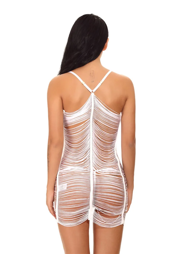 White transparent nighty for honeymoon | short nighty dress | fringe lingerie