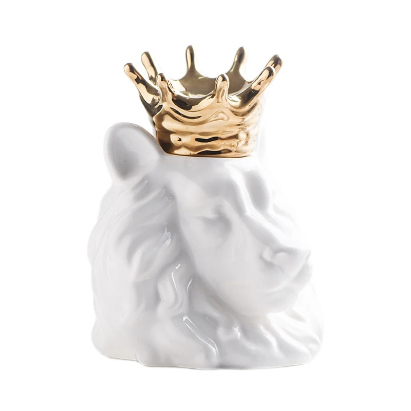 

Gole-plated Crown Lion Head Storage Tank Nordic Royal Ceramic High-cold Vase Ornaments Canada Practical Large Storage Jar