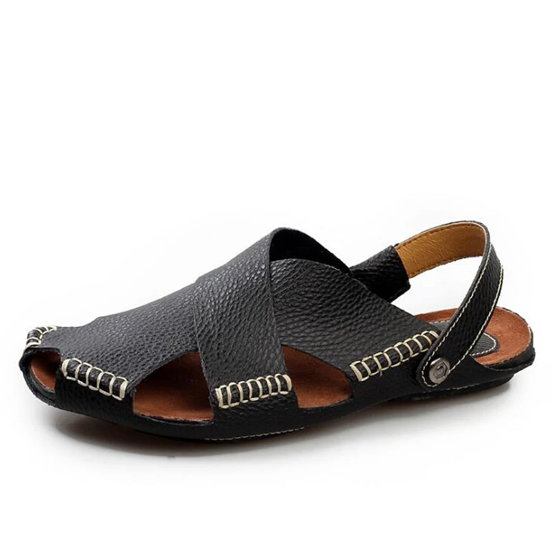 Homens sandálias de verão 2017 sapatos casuais respirável sapatos de praia homens lazer de alta qualidade do couro genuíno wearable não deslizamento sandálias homens