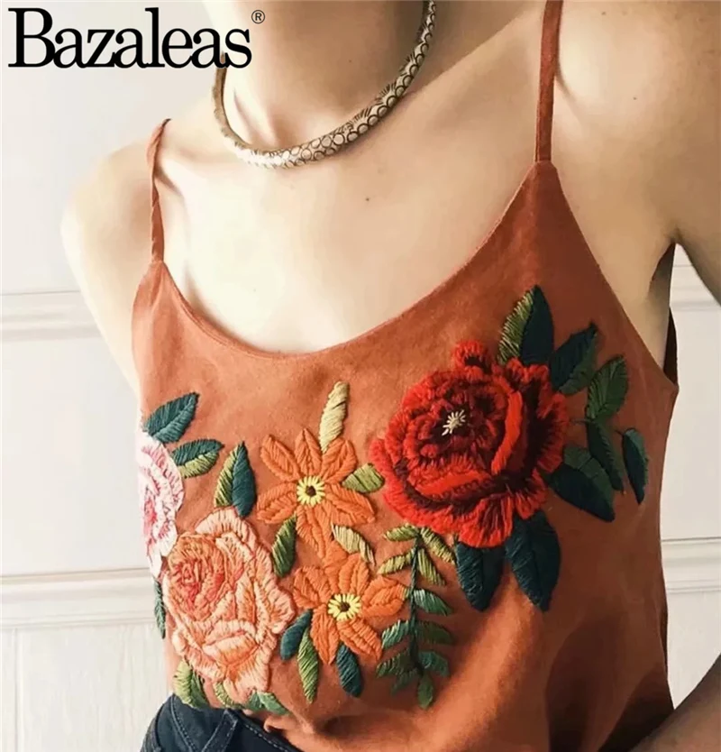 Женский топ на бретельках Bazaleas разноцветный с вышивкой повседневный укороченный