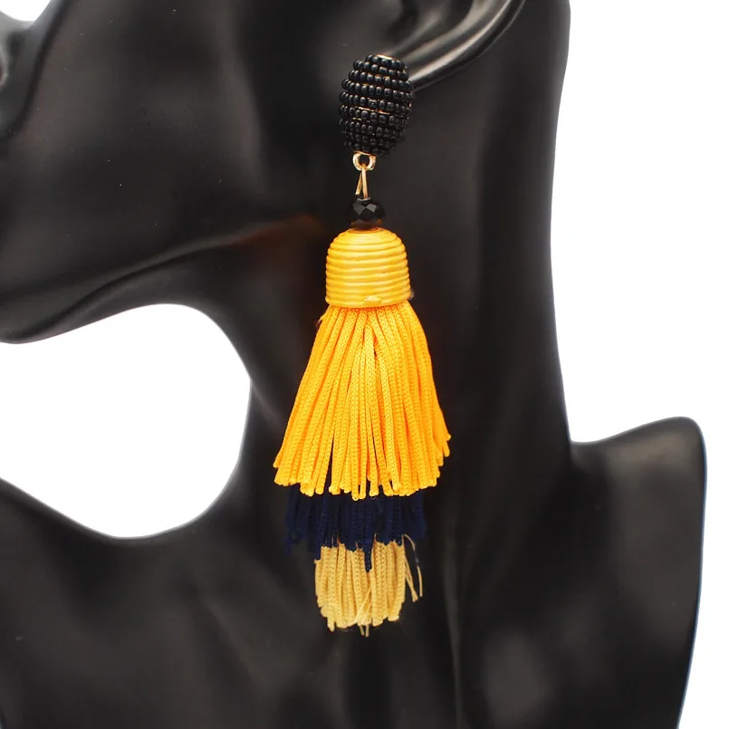 MANILAI Bohemia 3 Layered Cotton Tassel Earrings Fashion Jewelry Multicolor Statement Fringe Long Dangle Earrings For Women