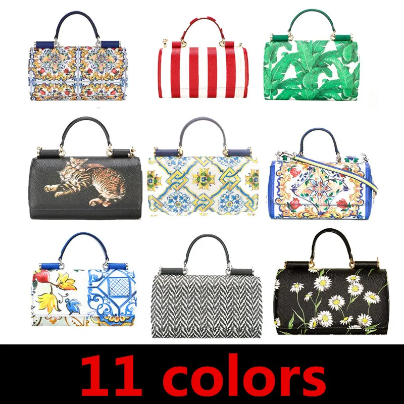 

11Color 2019 New Dot Retro Wave Point Lemon Cat Flower Color Printing Lemon Horizontal Stripe Bags Mini Genuine Leather Handbags