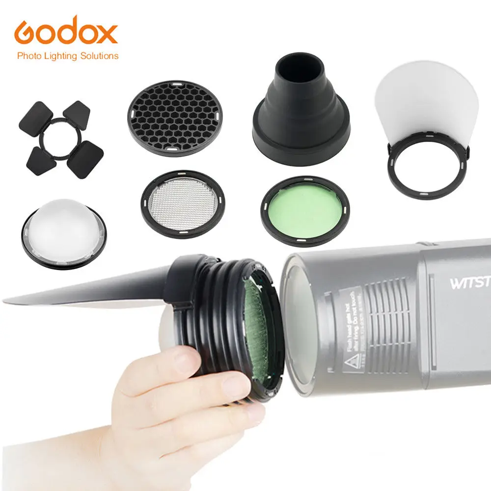 Snoot Reflector Godox AK-R1 Barn Door Honeycomb Color Filter Diffuser Ball Kits for Godox H200R Round Flash Head AD200 Accessories