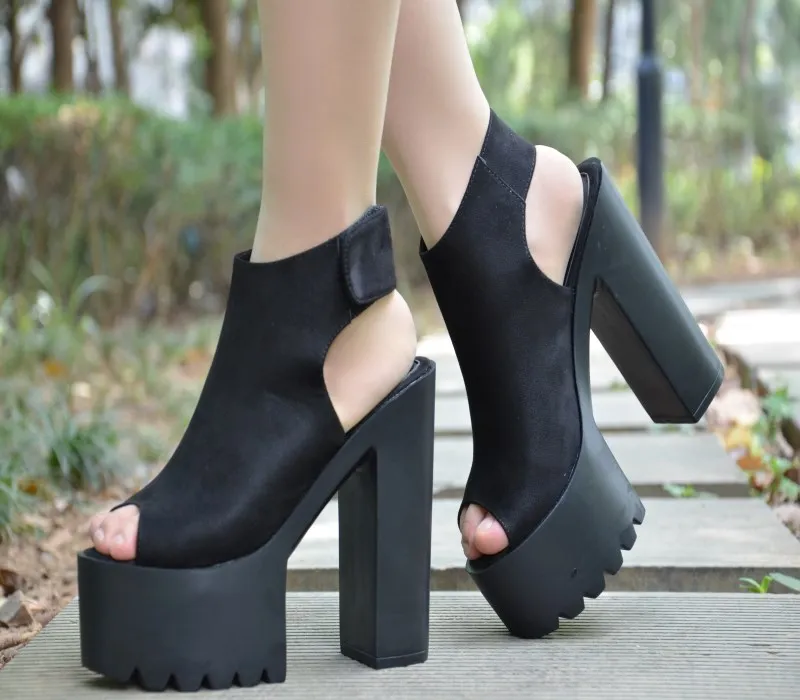 

2018 new muffin shoes show thin fish-beak sandals women ultra-high heel anti-skid thick soles thick heel shoes summer