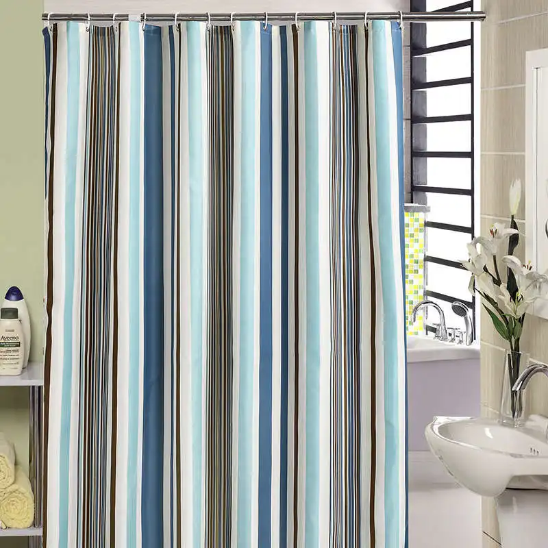 

Romantic Striped Home Shower Curtain Thickened Mildew Proof Polyester Bath Curtain Water Resistant Shielding Cloth for Bathroom