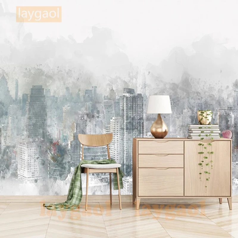 

Photo Wall Paper 3D watercolour hand painted city view Mural living Room Cafe KTV Backdrop Wallpaper For Walls 3 D Papel Tapiz