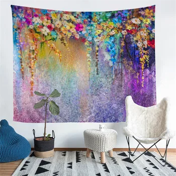 

HELENGILI Home Furnishing Floral Colored Flowers Tapestry Wall Hanging Sandy Beach Picnic Throw Rug Camping Tent Sleeping Pad