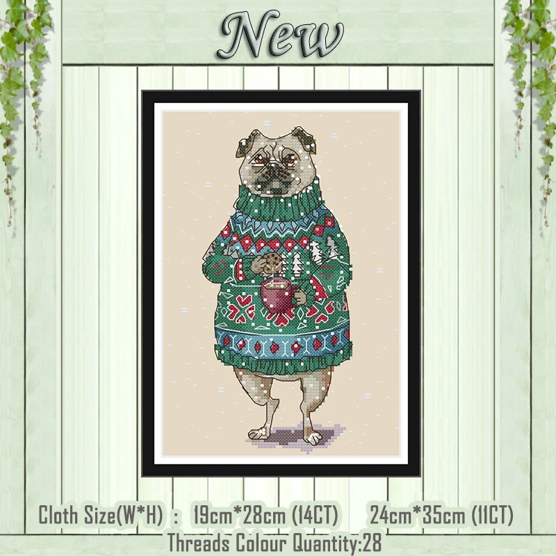 

Dog drinking coffee cartoon decor painting counted print on the canvas DMC 11CT 14CT kit Cross Stitch embroidery needlework Sets