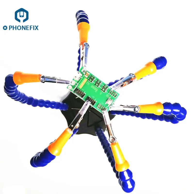 

PHONEFIX Flexible 6 Pipe Arms Soldering Station with Clip Hands Welding Motherboard Fixture Holder with USB Fan Cooling System