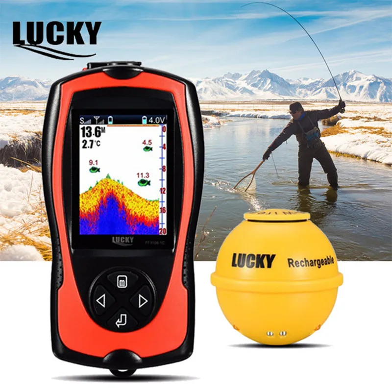 

Echo Sounders Fish Finder FF1108-1CWLA Rechargeable Wireless Fishfinder Sonar Russian Language Sensor Waterproof LCD For Fishing