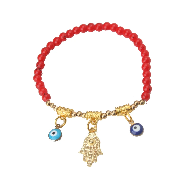 1pc Golden Hamsa Hand Evil Eye Tel Charms Bracelets Red Beads Evil Eye Tel Charms Bracelets