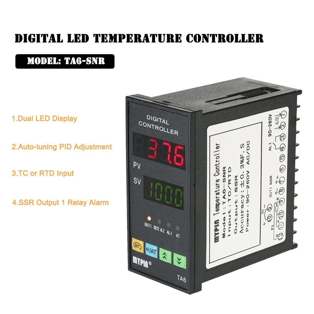 MYPIN TA6-SNR Temperature Controller Dual 4 LED PID Heating Cooling Control TC/RTD Input SSR Output 1 Relay Alarm Thermostat MYPIN TA6-SNR Temperature Controller Dual 4 LED PID Heating Cooling Control TC/RTD Input SSR Output 1 Relay Alarm Thermostat