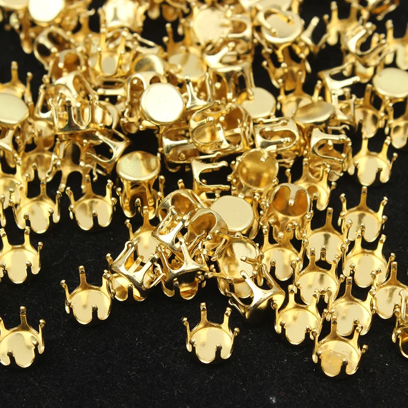 

Wholesale Empty Base setting sew on rhinestones Faceted Crystal Jewels's Gold Blank Round Claw for stone Garment Accessories